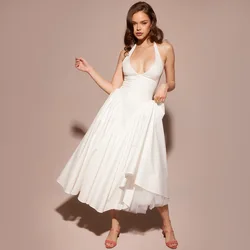 Mingmingxi Summer Maxi Dresses for Women 2024 Halter White Long Dresses Elegant Fit and Flare Party Dresses Sexy Female Clothes