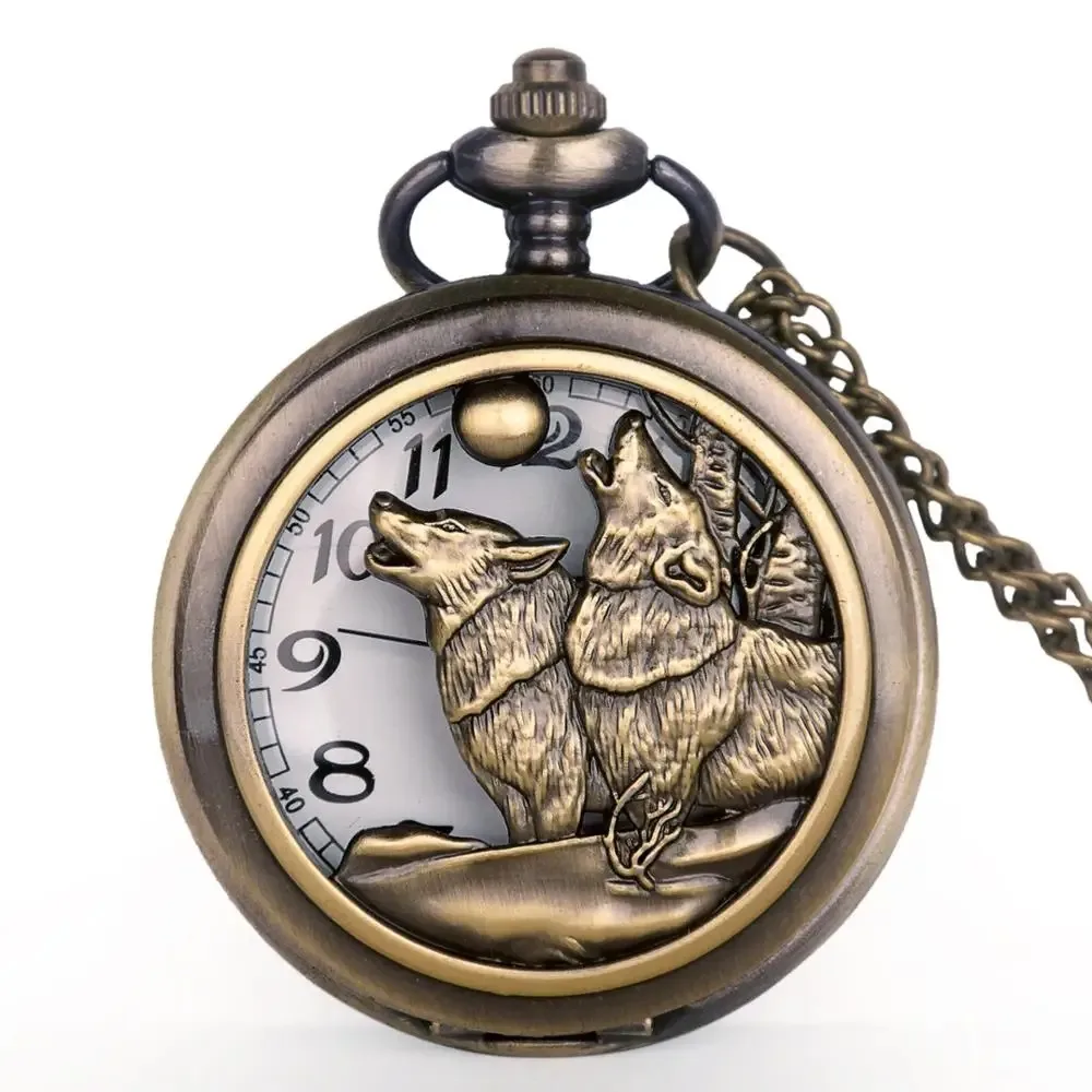 Orologio da tasca al quarzo cavo intagliato con lupo per uomo donna, regali personalizzati con ciondolo collana vintage con catena