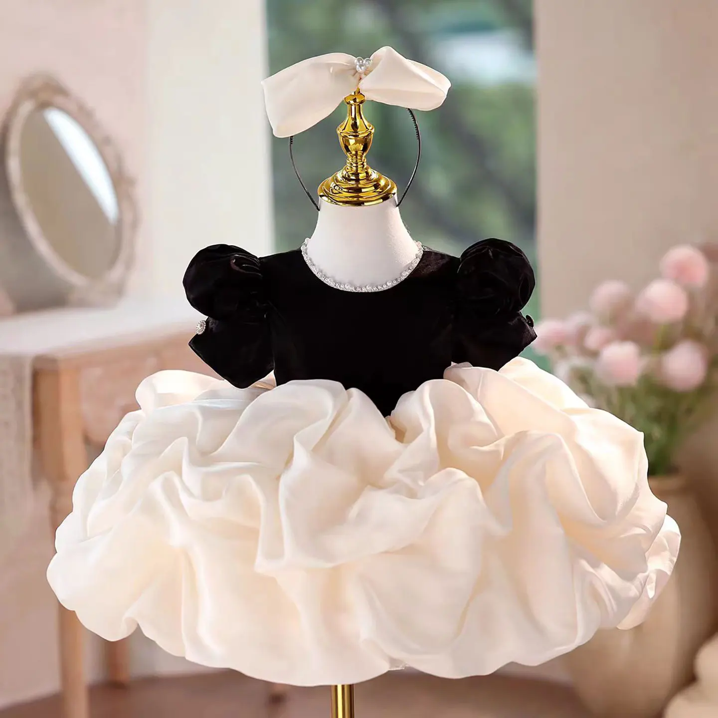 

Jill Wish J560 Elegant White Flower Girl Dresses Knee Length with Hairband for Children Wedding Birthday Party Pageant Ball Gown