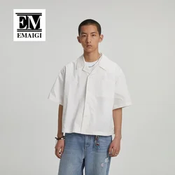 2024 verano hombres japonés ropa de calle coreana moda Vintage suelta Casual estilo ultracorto camisas hombre camisa de manga corta blusas