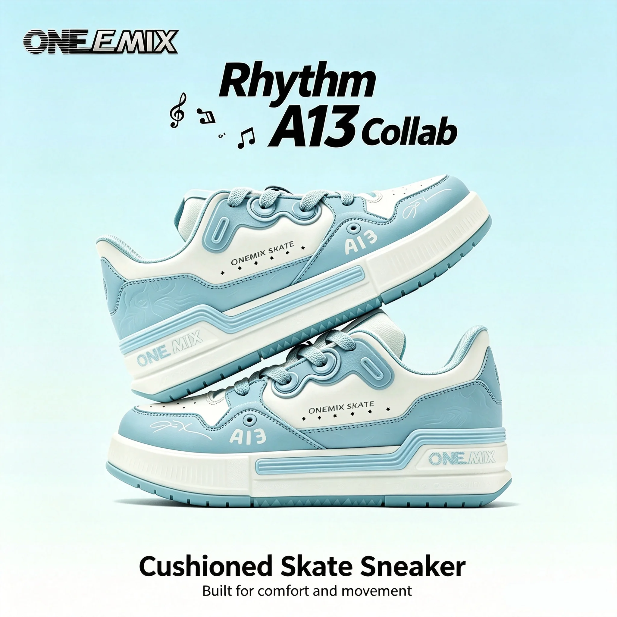 ONEMIX Shock‑Absorbing Board Shoes Anti‑Shock Comfort Soft Elastic Sports Casual Shoes For Men and Women Size 47 23822A