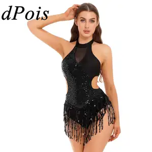 Shiny Sequin Leotards for Women Latin Jazz Tassel Fringe Bodysuit Ballroom Latin Dancing Competiton Chacha Samba Tango Jumpsuit