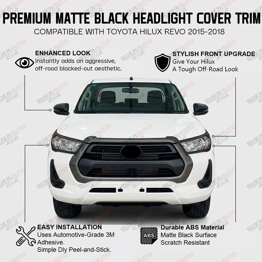 Matte Black Headlight Cover Trim for Toyota Hilux REVO Invincible Invincible X 2015-2018 Front Lamp Cover Car Accessories - view 6
