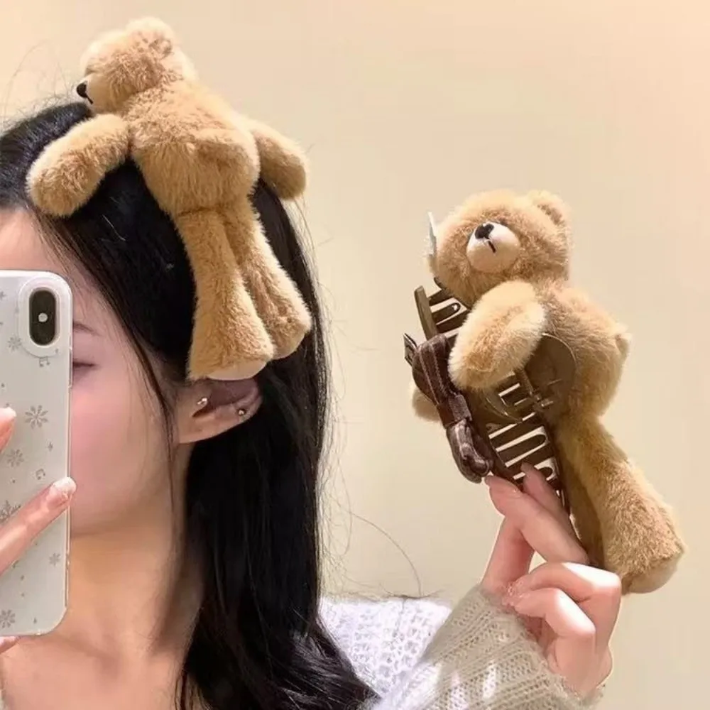 Sweet Teddy Bear Hair Clip Cartoon Headband Hairline Clip Teddy Bear Hairpin for Women Girls