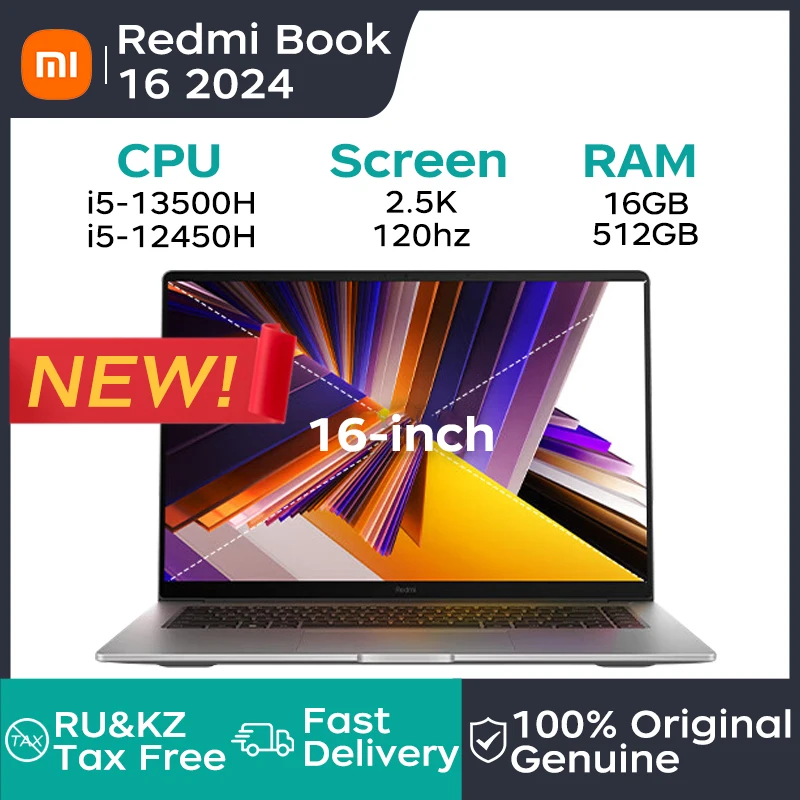 Xiaomi laptop RedmiBook 16 2024 Intel Core i5-13500H/12450H 16G DDR5 512G/1TB SSD 16“ 1K/2.5K 120Hz Computer Notebook PC