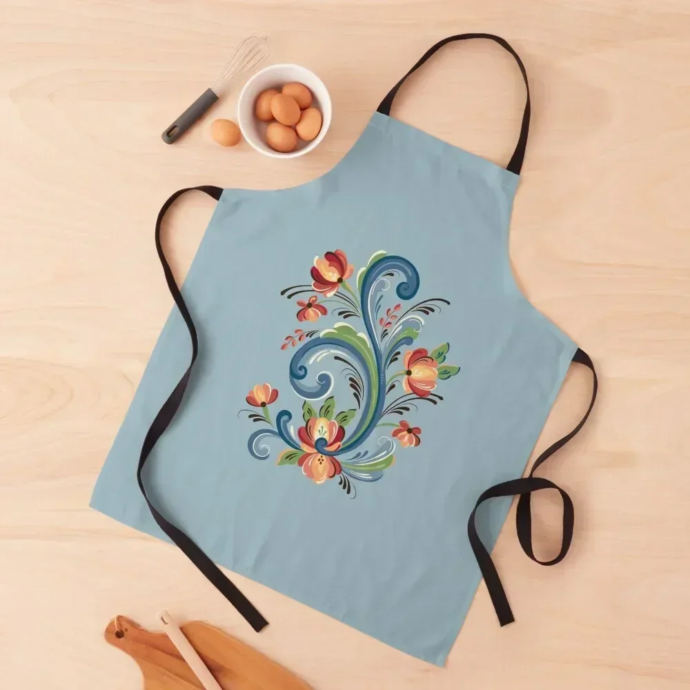 

Rosemaling Blue and Red Apron Household Items Goods For Home And Kitchen men for women with pocket Apron