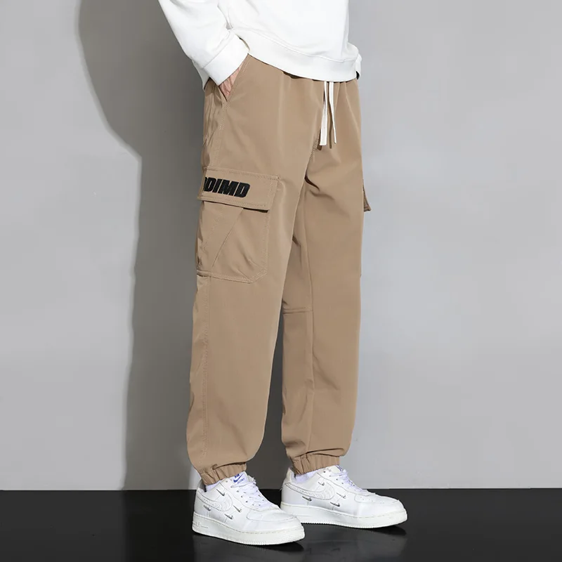 Basic Youthful Vitality Casual Pants Stylish Pockets Spliced Spring Autumn Letter Korean Men's Clothing Drawstring Cropped Pants