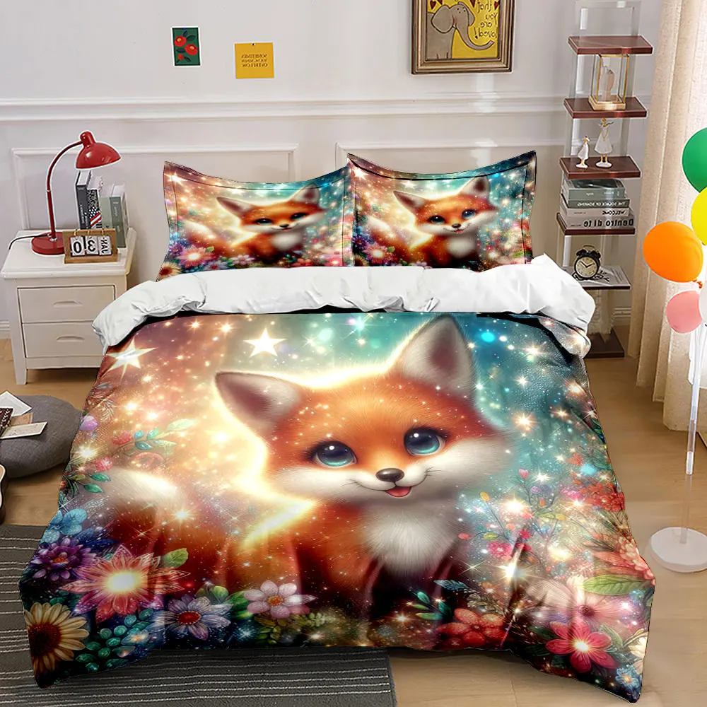 Dreamy Stars and Colorful Garden Duvet Cover Set with 3D Printing Design Soft Polyester Bedding Set All-Season Comfort
