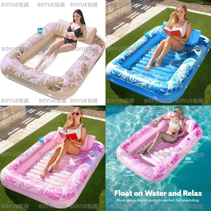 Large Inflatable Tanning Pool Lounger Adult Water Bed Bathtub for Sunbathing Relaxation Outdoor Backyard Swimming Float