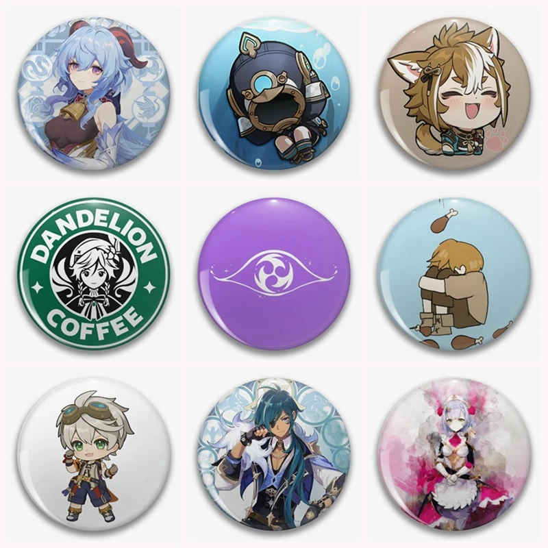 Genshin Impact Pin Xingqiu Zhongli Yanfei Qiqi DANDELION Coffee Funny Button Brooch Game Cosplay Decoration Friends Gifts 58mm