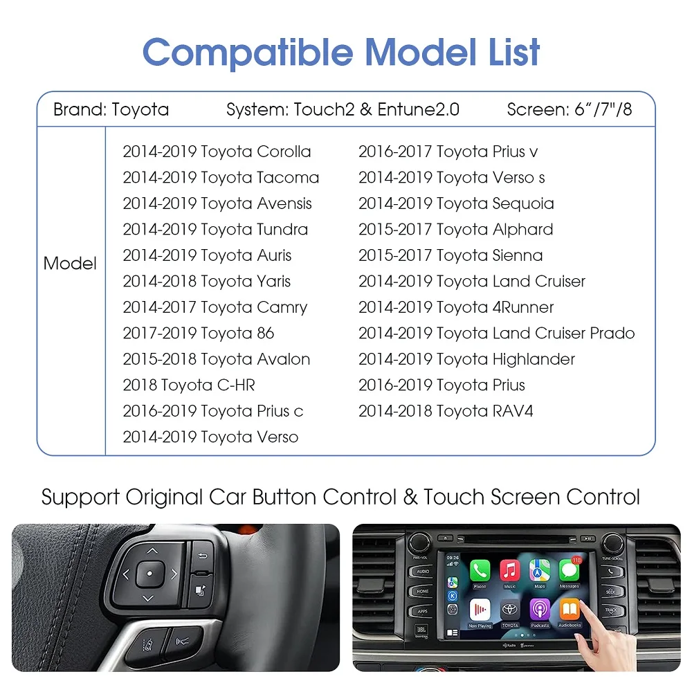 ANYFAR Wireless Carplay Android Auto For TOYOTA Touch 2 Entune 2.0 Highlander Tundra Sienna Prius Yaris Camry CHR Module