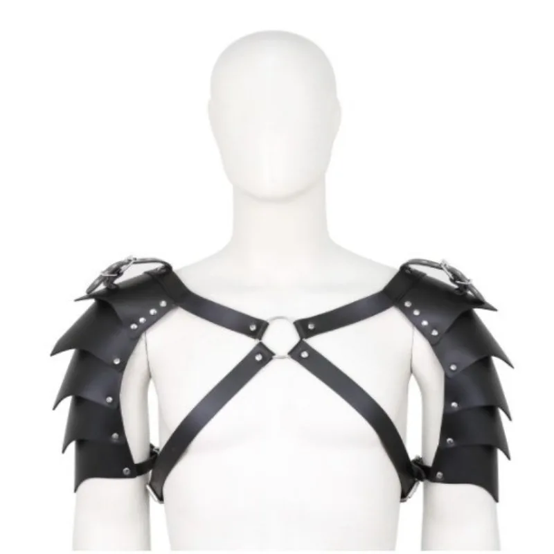 Intimo da uomo in pelle artificiale, corsetto regolabile, tracolla, armatura, doppia spalla, tracolla multipezzo