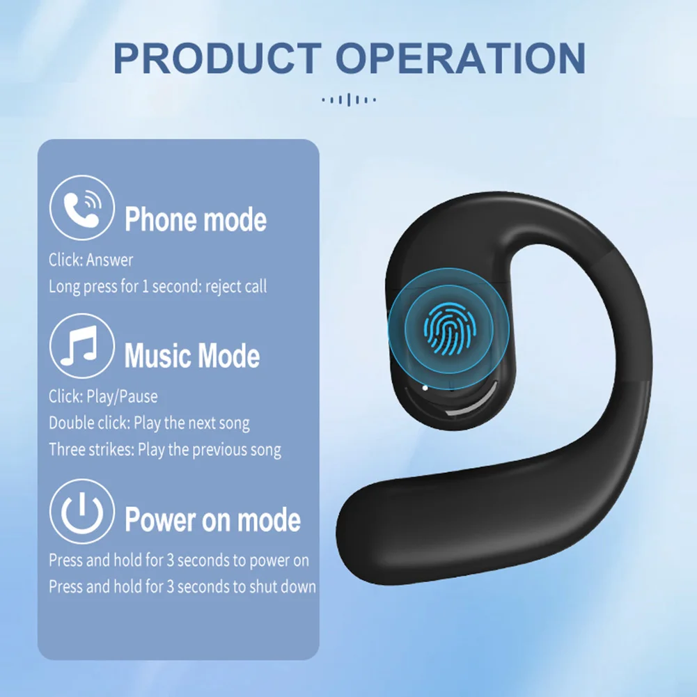 Ear Hook Business Earphone Bluetooth-Compatible 5.4 with HD Mic Open-Ear Headphones Waterproof HiFi Stereo Earbud for Sports