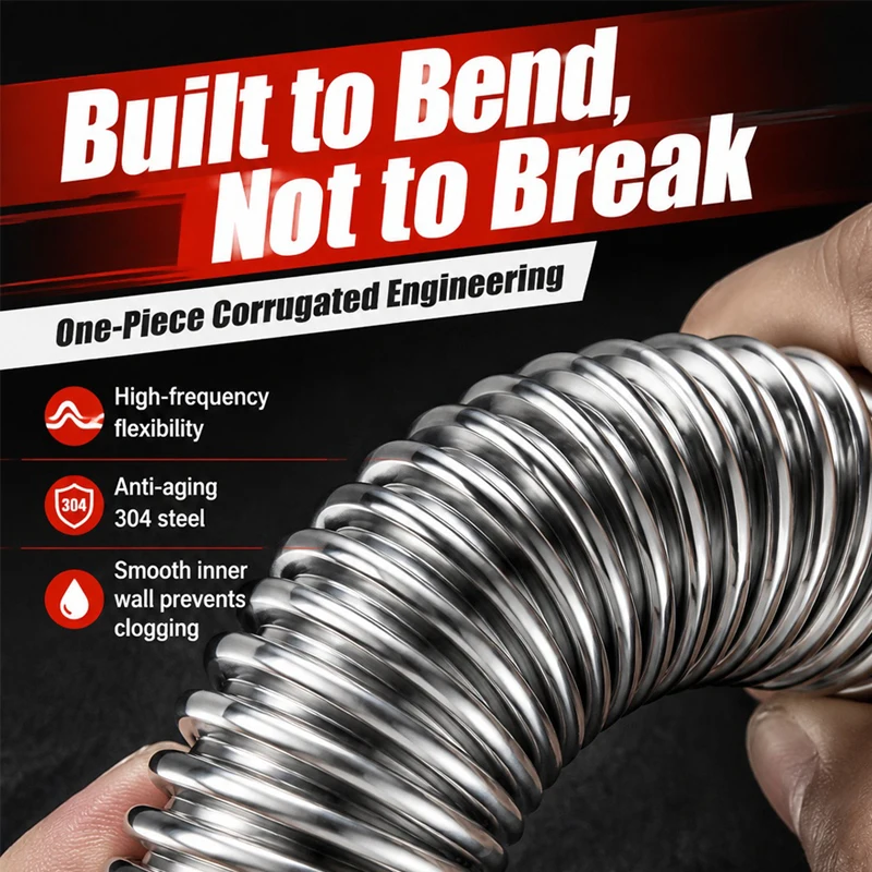 Flexible 304 Stainless Steel Drain Pipe – Anti-Odor Anti-Clog Universal Sink Hose for Kitchen Counter & Bathroom Basin