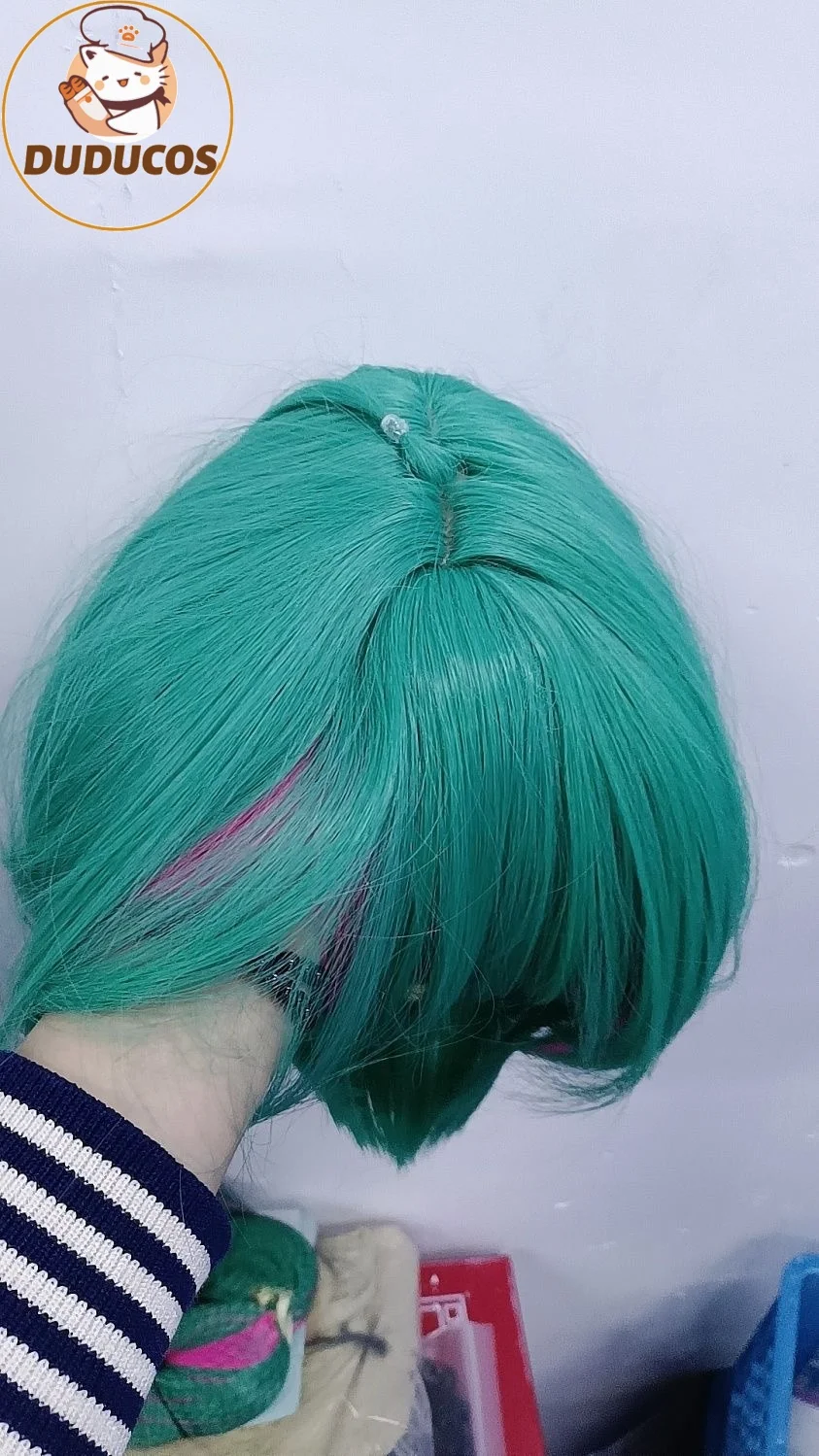 38인치 스트레이트 더블 포니테일 가발 합성 머리 슈퍼 롱 그린 믹스 핑크 코스프레 가발 할로윈 카니발