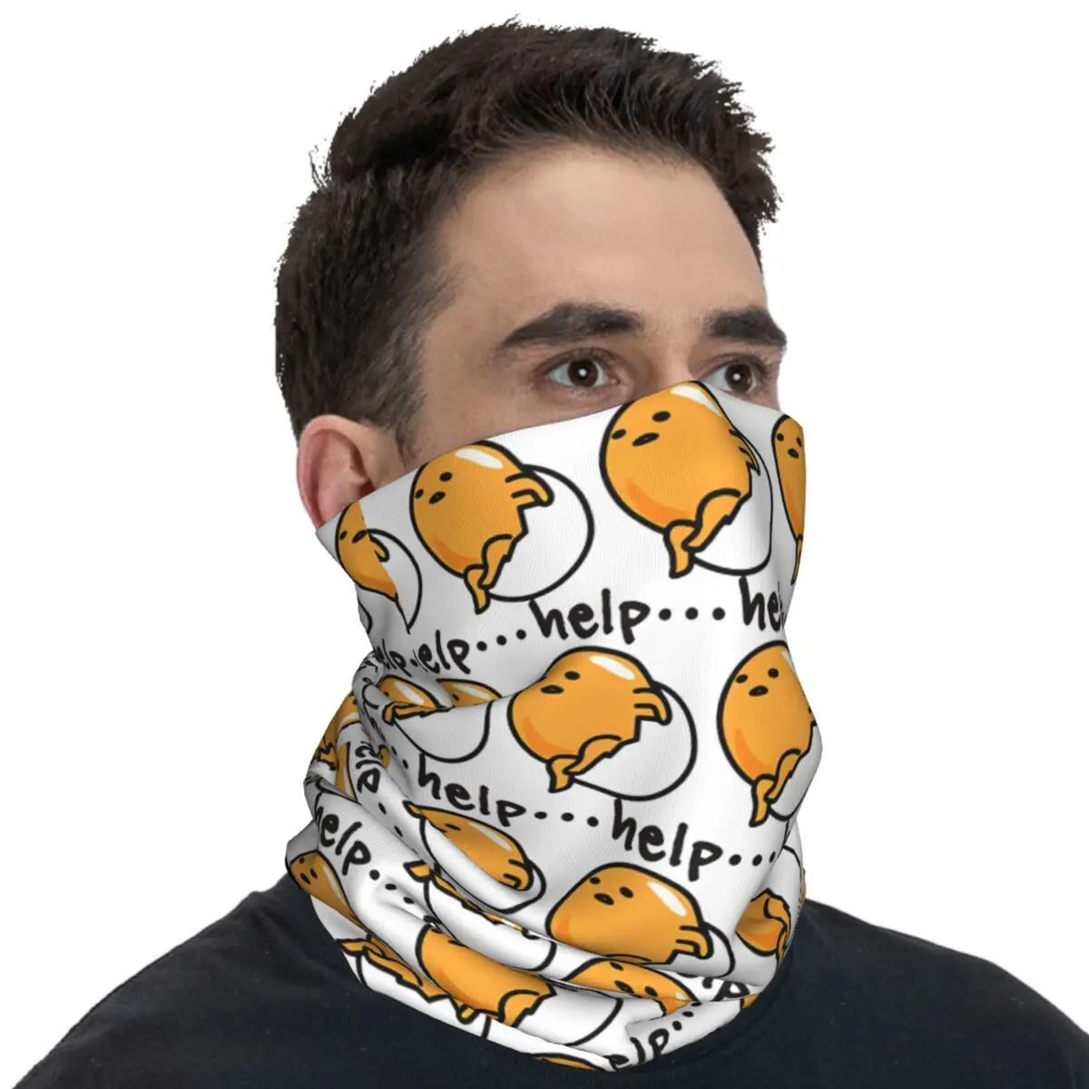 Gudetama Help Me Bandana Fashion Punk Cycling Mask Hunting Fishing Sun Protection Balaclava Custom DIY Soft Warm Face Cover Mask