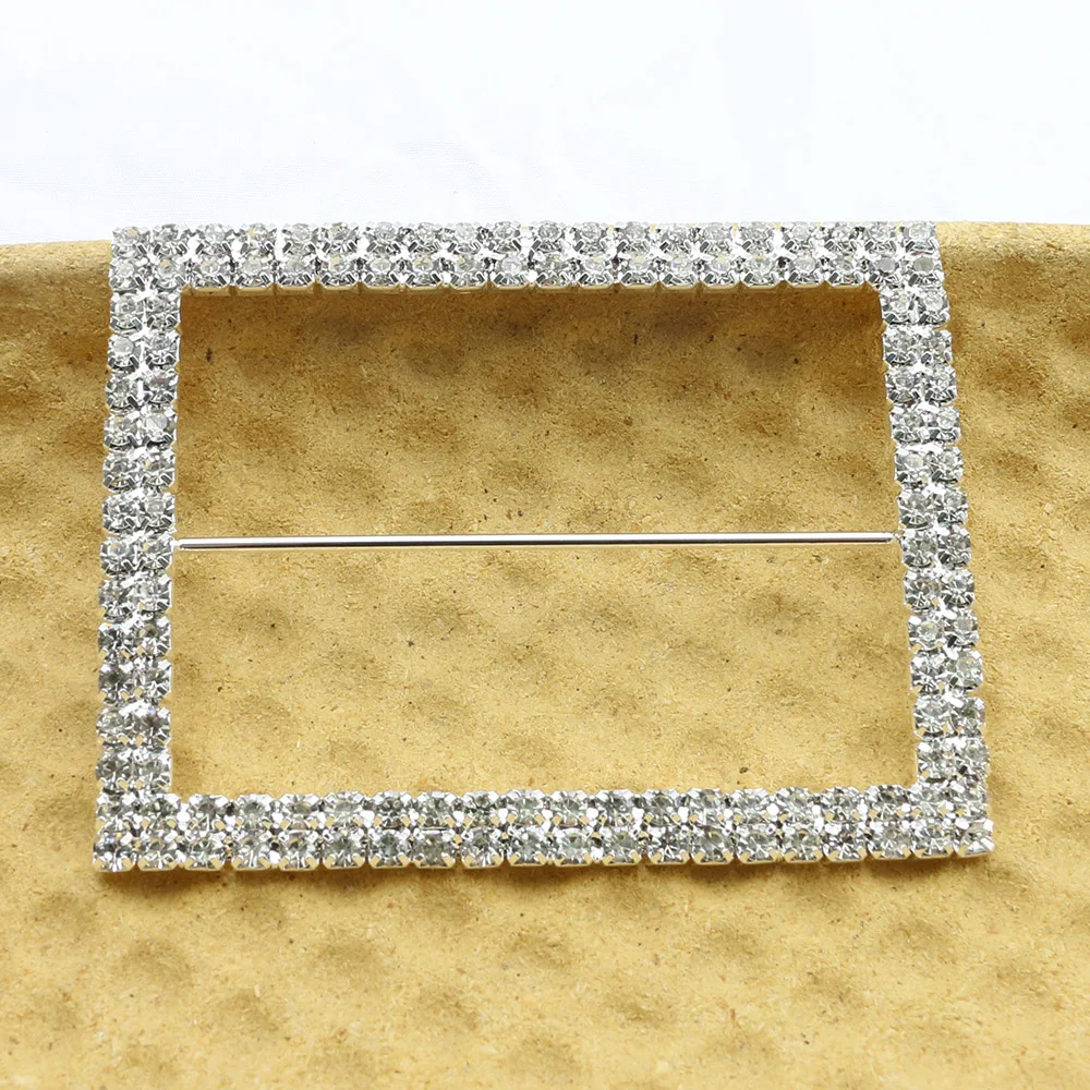 Sparkling 2Piece Double Row Rectangular 60 * 80mm (Inner Bar 65mm) Crystal Invitation Wedding Ribbon Slides DIY Hair Accessories