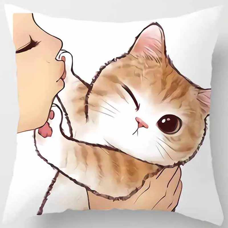 Cute Cat Print Pattern Cushion Cover for Home Living Room Sofa Bedroom Decoration Throw Pillow