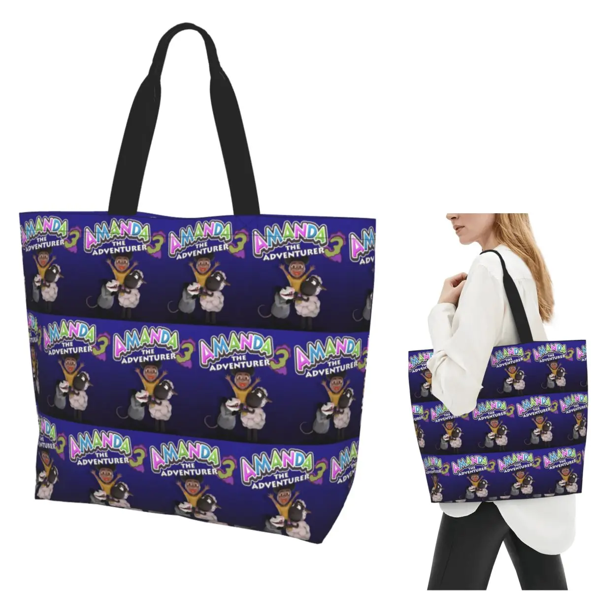 Amanda The Adventurer Shopping Tote Bag Canvas Large Capacity Shoulder Bags Shopper Grocery Handbag for Women