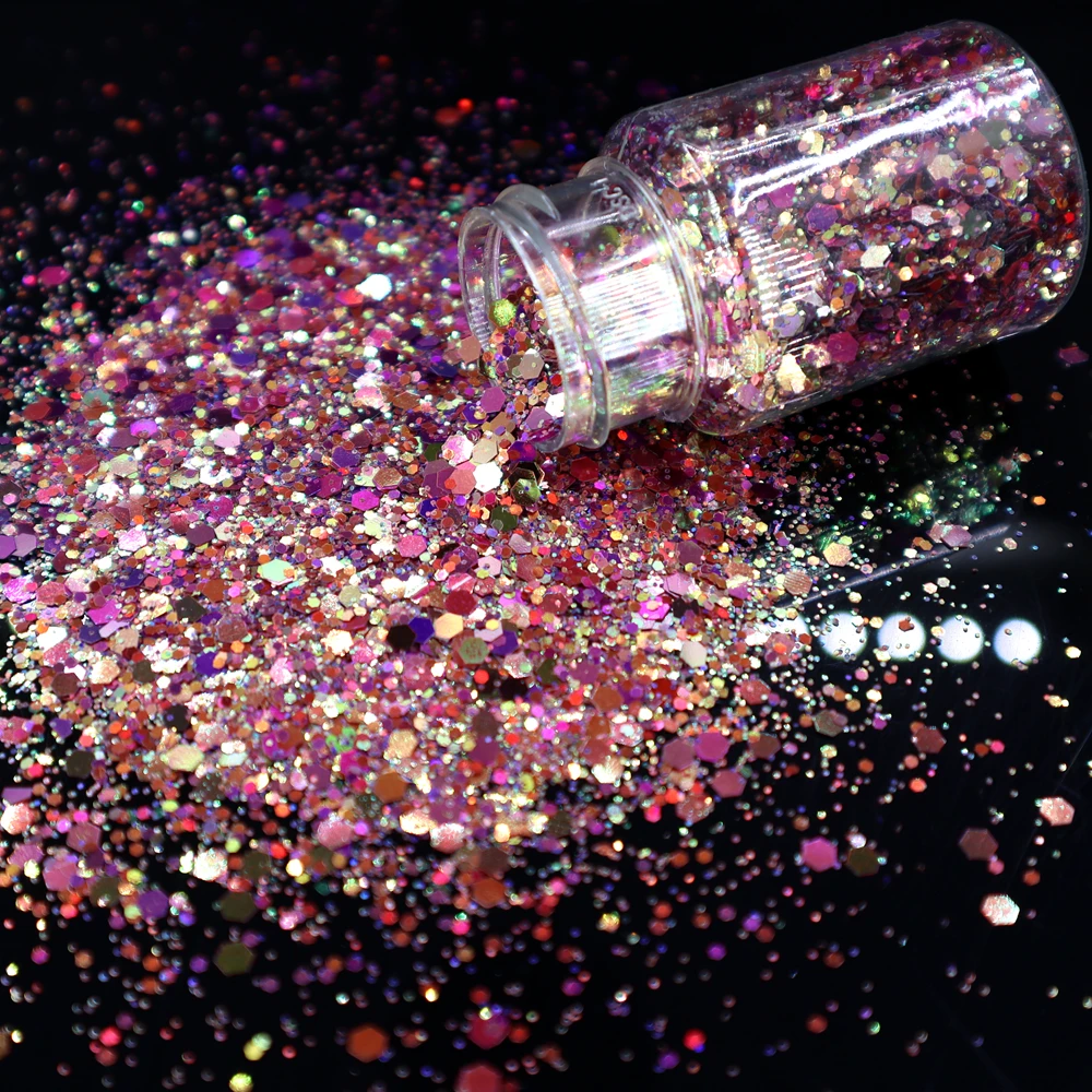 1BottleX30ml Chameleon Powder for Nail Art Chunky Holographic Mix-Size Chameleon Glitter Shiny Manicure Sequins Accessories