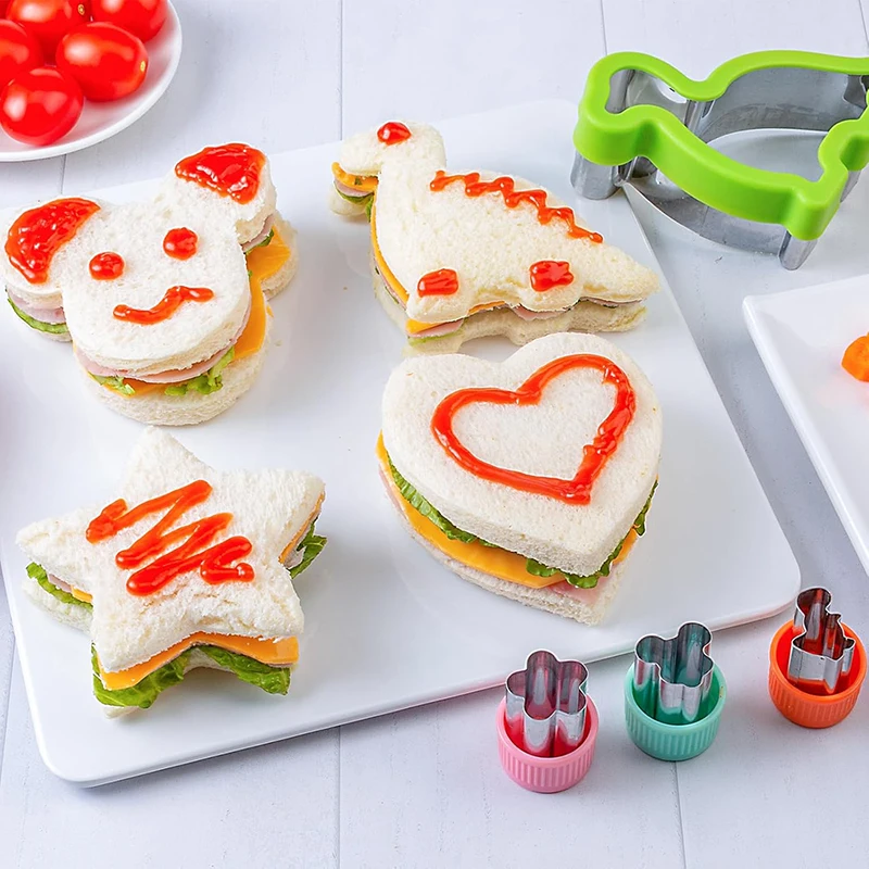 Sandwich Cutters for Kids Children DIY Fruit Vegetable Cutter Shapes Bread Cookies Food Maker Mold Silicone Lunch Box Dividers