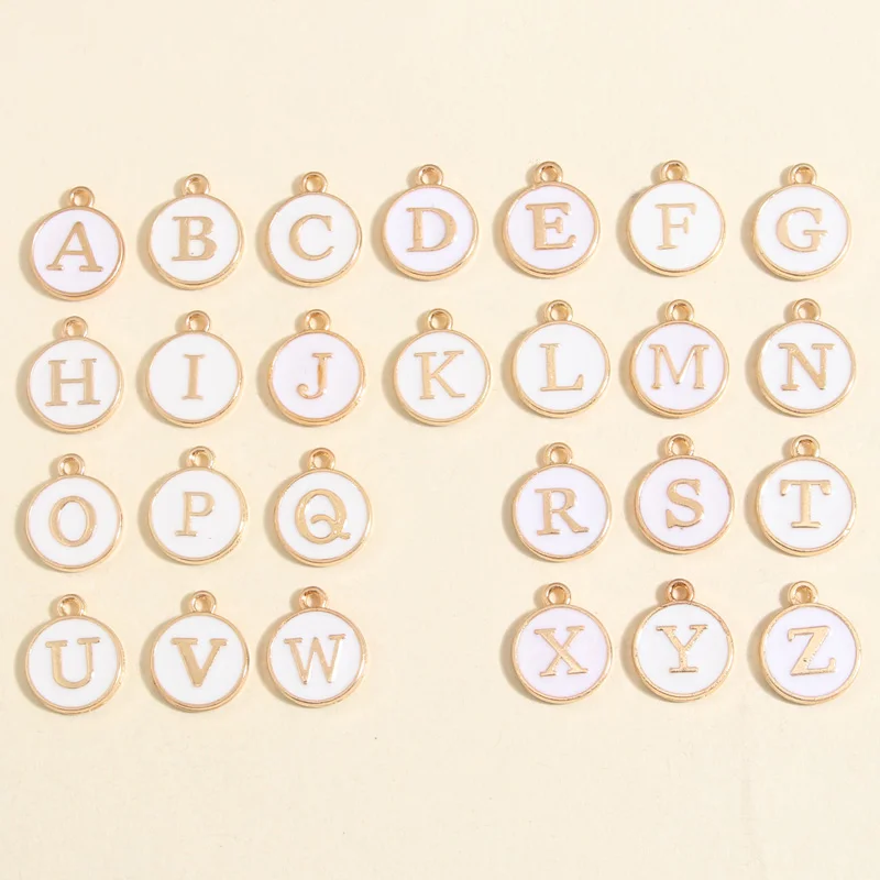 1set(26pcs) Gold Color 14x12mm Cute Enamel Alphabet Charms Initial Letter Pendant Fit DIY Jewelry Making Handcrafted Accessories