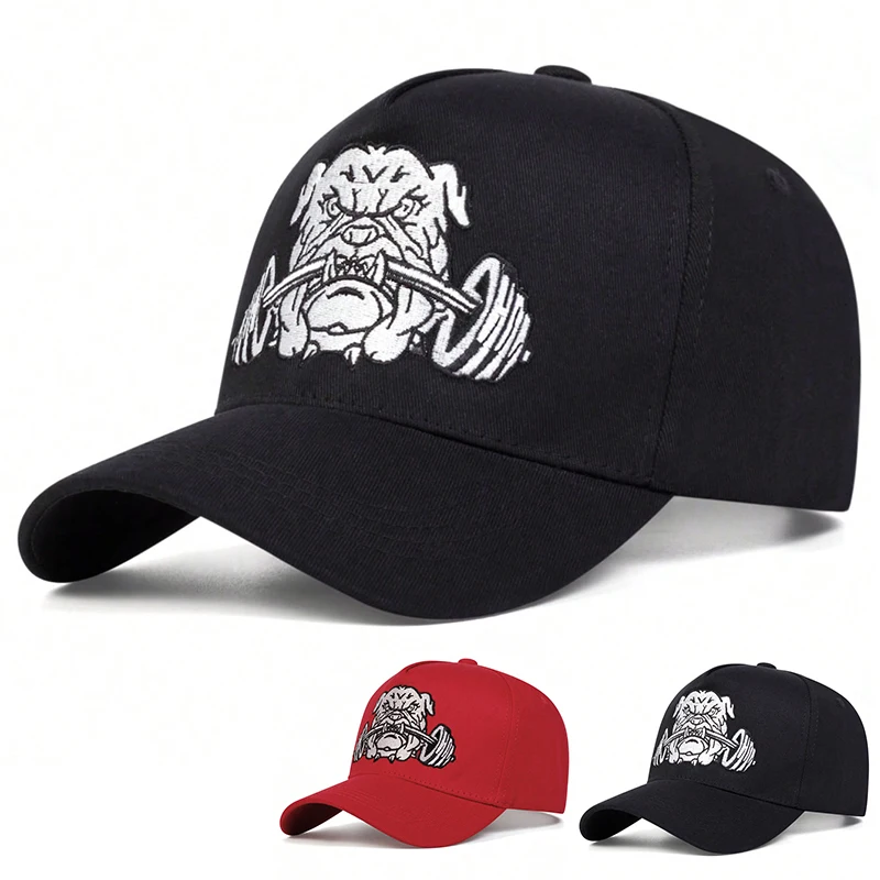 Unisex Bulldog dumbbells Embroidery Baseball Caps Spring Autumn Outdoor Adjustable Casual Hats Sunscreen Hat