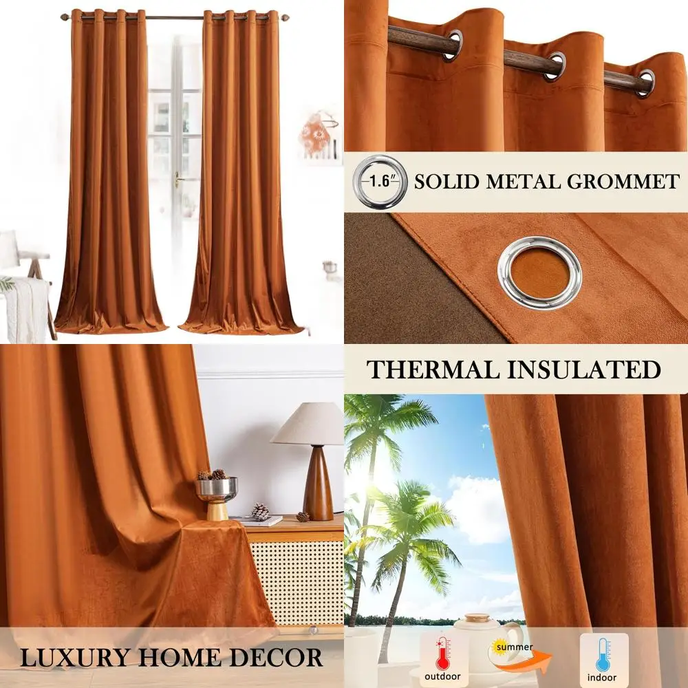 

Теплоизолированные карамельные оранжевые бархатные шторы, верхняя часть с люверсами 108, 2 панели, W52 x L108 для живых помещений и мероприятий