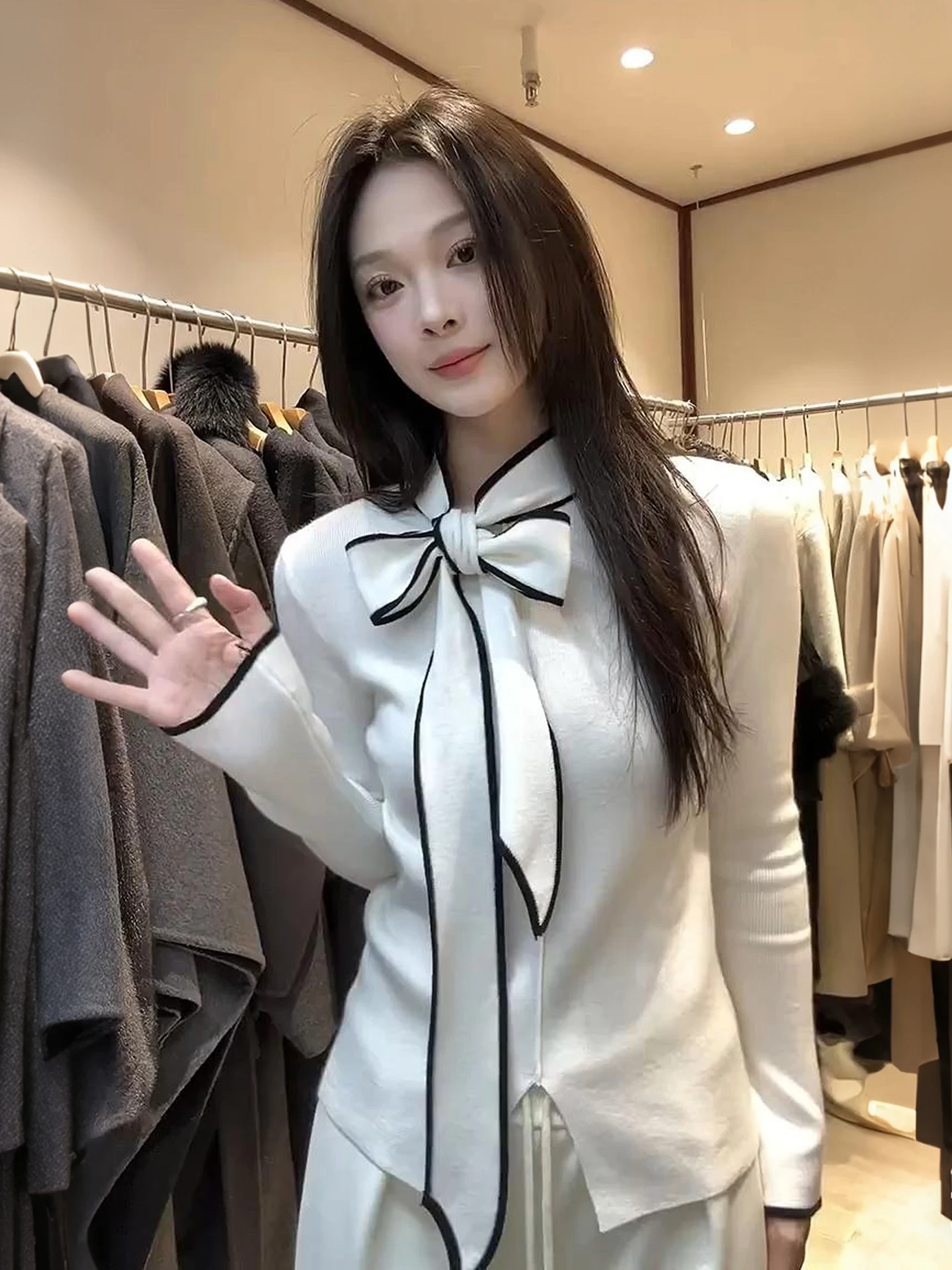 

Ele Knot Tied Knitted Top Women's Slim Fit Long Sve ort Sle Base Layer irt French Sle Daily Wear