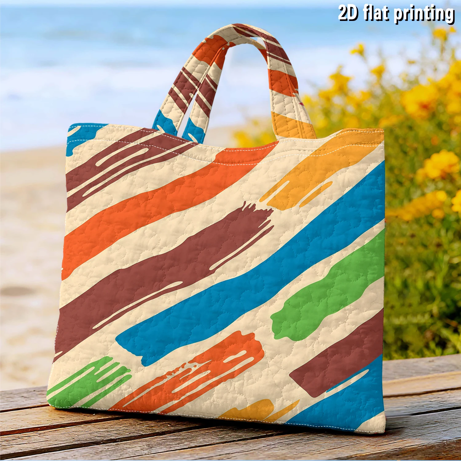 Rainbow Brush Stroke Women canvas shoulder bag Dual-Side Printed Tote Bag shopping bag Fashionable and fun gift handbag