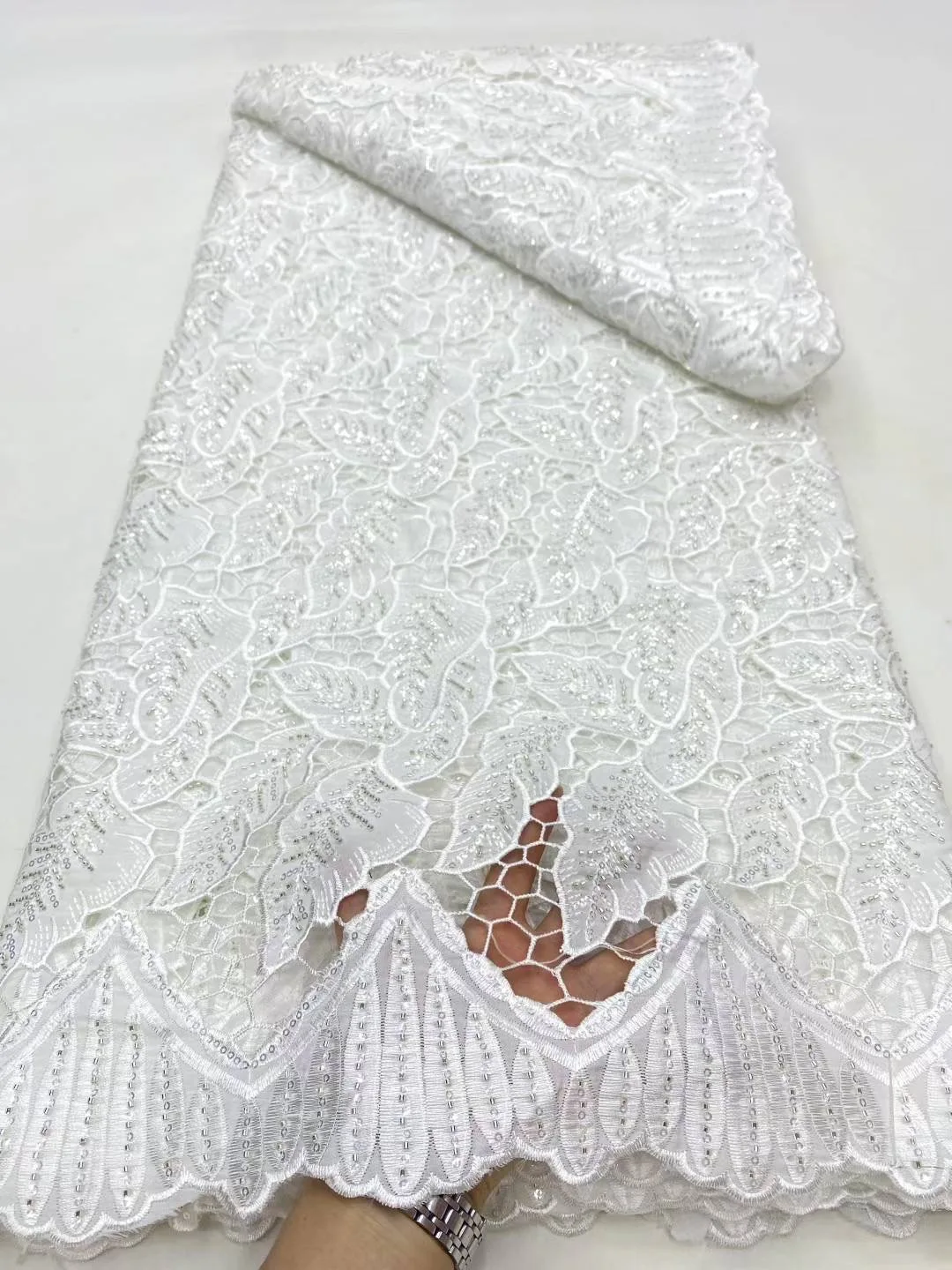 

2025 High Quality Africa Nigerian Tulle Lace Fabric Sequins for Wedding Dress Chiffon Party Guipure Sewing cotton 5Yard DP0431