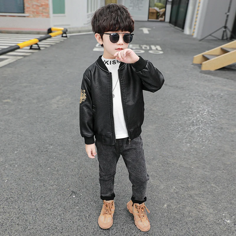 

Children's Handsome Autumn and Winter Warm Simple High-quality Leather Jacket.4-15year