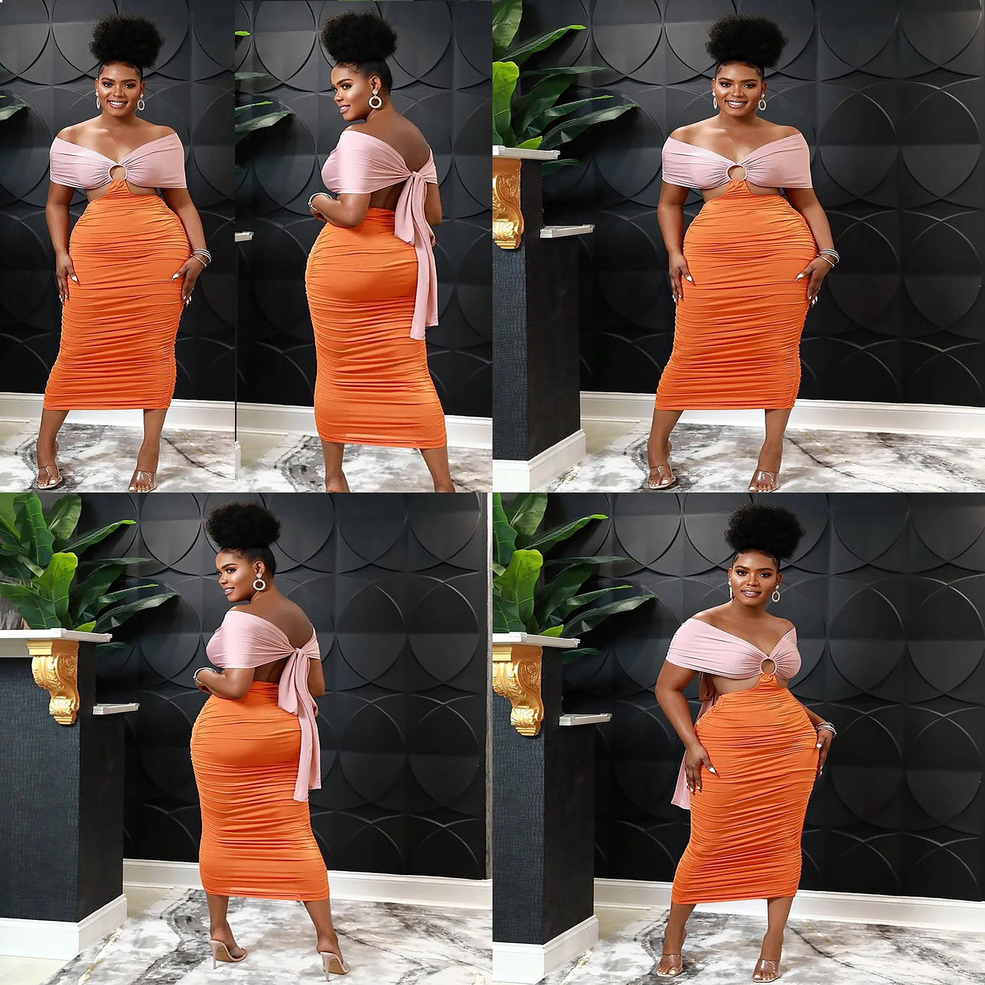 

Sexy Off Shoulder Bodycon Jumpsuit Ruched Tie Back Strap Club Dress Spring Summer Matching Sets