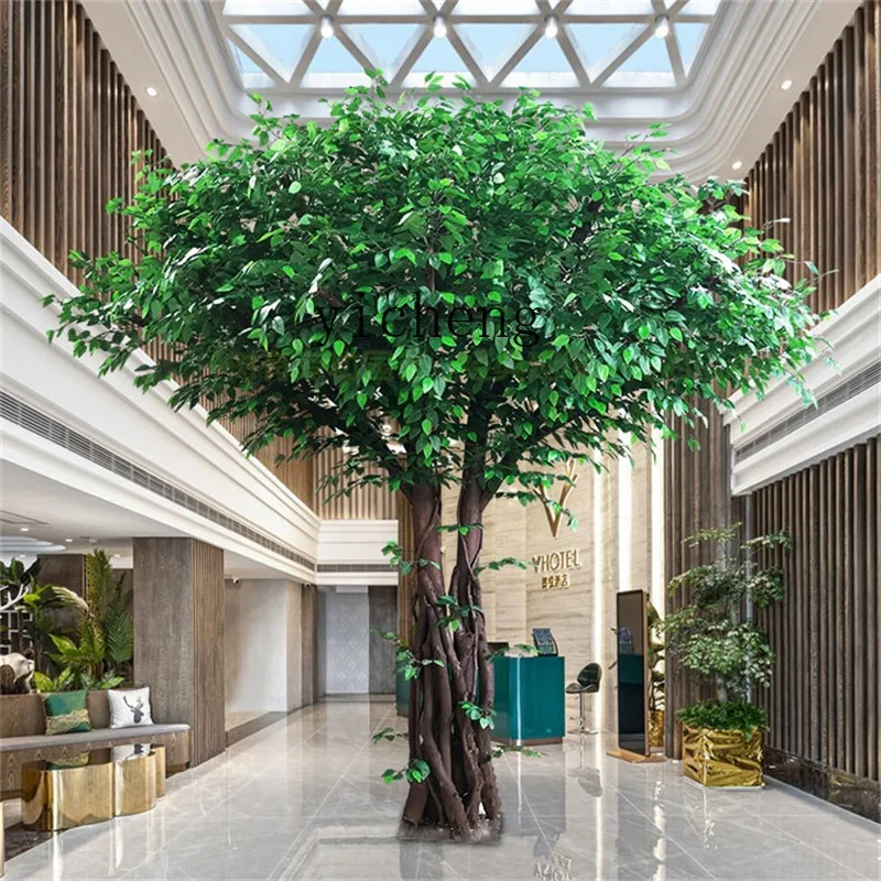 ZC Simulation Tree Simulation Banyan Tree Large Plant Living Room Fortune Solid Wood Trunk Decoration