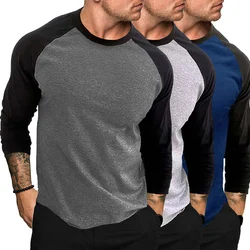 2025 New Casual Long Sleeves O-neck T Shirt Men Spring Autumn Patchwork Clothing Fitness T-shirt Sports Raglan Sleeves Tshirt