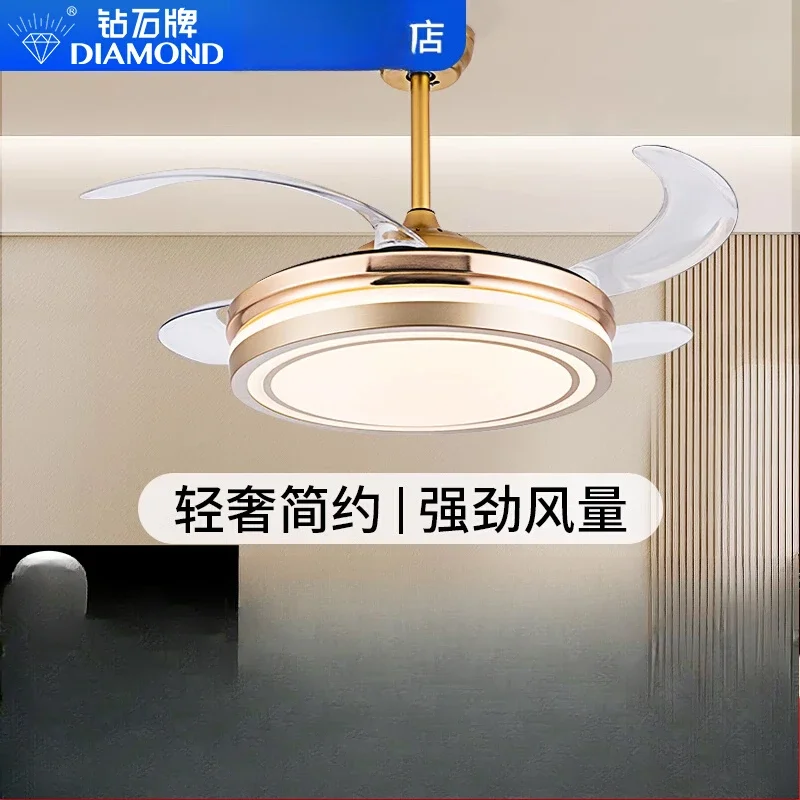 220V Luxury Concealed Ceiling Fan Light Design for Home with Diamond Brand Light for Living Room Dining Room