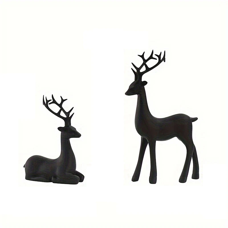 Modern Black Reindeer Statue Matte Black Deer Statue Elk Sculpture Living Room  Bedroom  Office Home Resin Craft Decoration