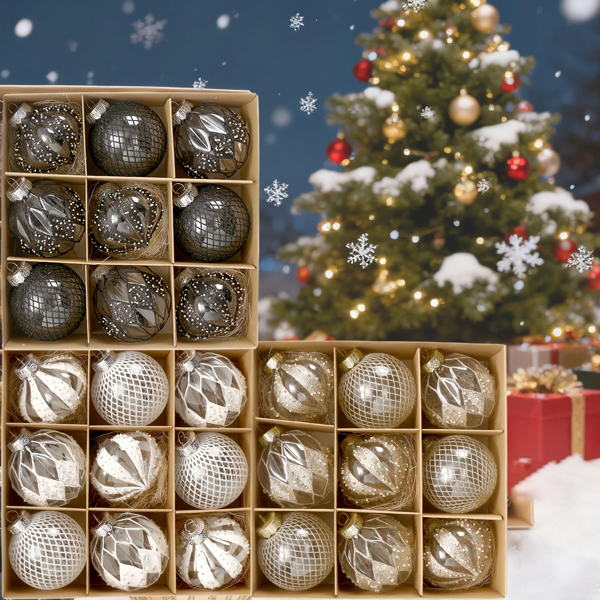 Suministros decorativos de bolas de Navidad, adorno colgante de árbol de Navidad pintado exquisito para el hogar, bola decorativa para fiesta de año de 9 Uds./8CM