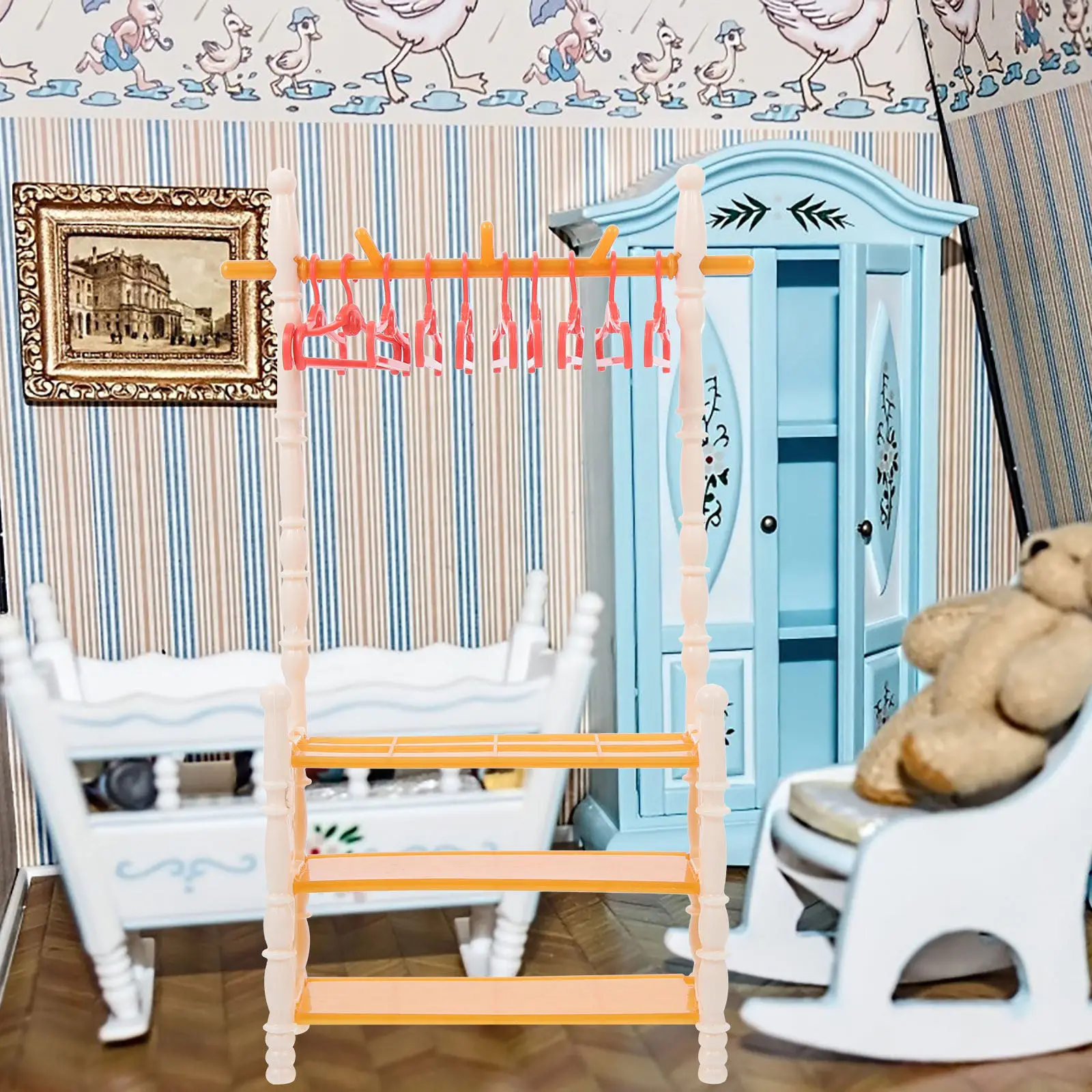

Набор из 2 комплектов вешалок для кукольного домика: миниатюрная сушилка для белья и компактный органайзер для обуви для интерьера миниатюрного дома