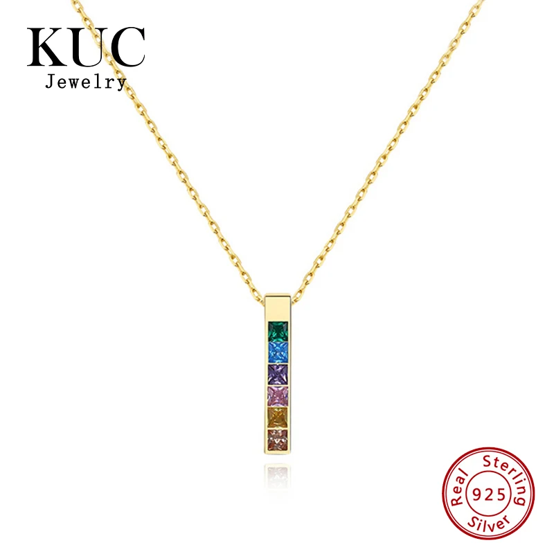 

Newest 925 Sterling Silver Rainbow Cubic Zirconia Pendant Necklaces Women Personalized Fine Jewelry Necklaces for Women