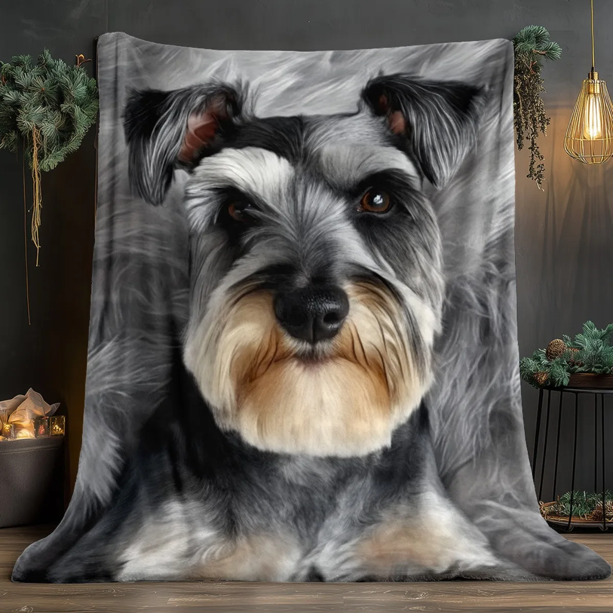 

Черное фланелевое одеяло шнауцера — легкий плед с принтом собаки