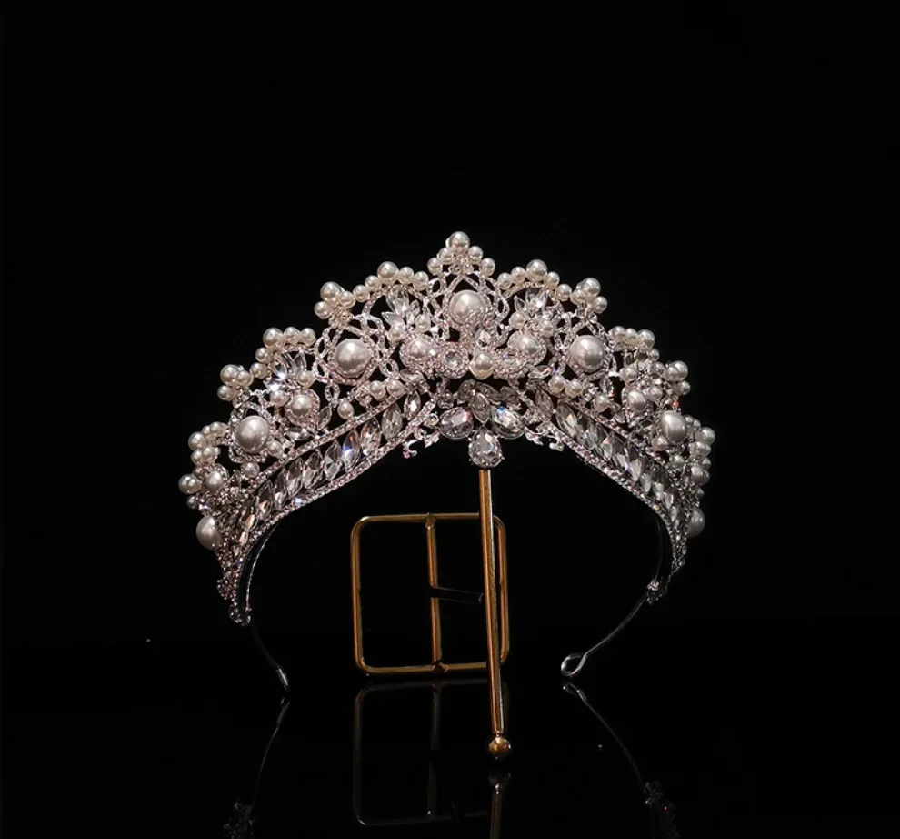 

Bride Tiaras Headdress Wedding Hair Jewelry Accessories Pearl Crystal Luxury Bride Headband Tiara Crown Women Diadem Quinceanera