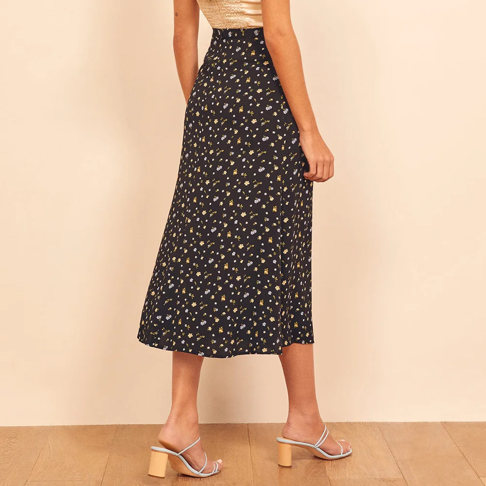 

Woman Skirts Elegant Vintage Floral Print For Women Back Zipper High Waist Midi Skirt 2022 Fashion Womens Clothes Faldas