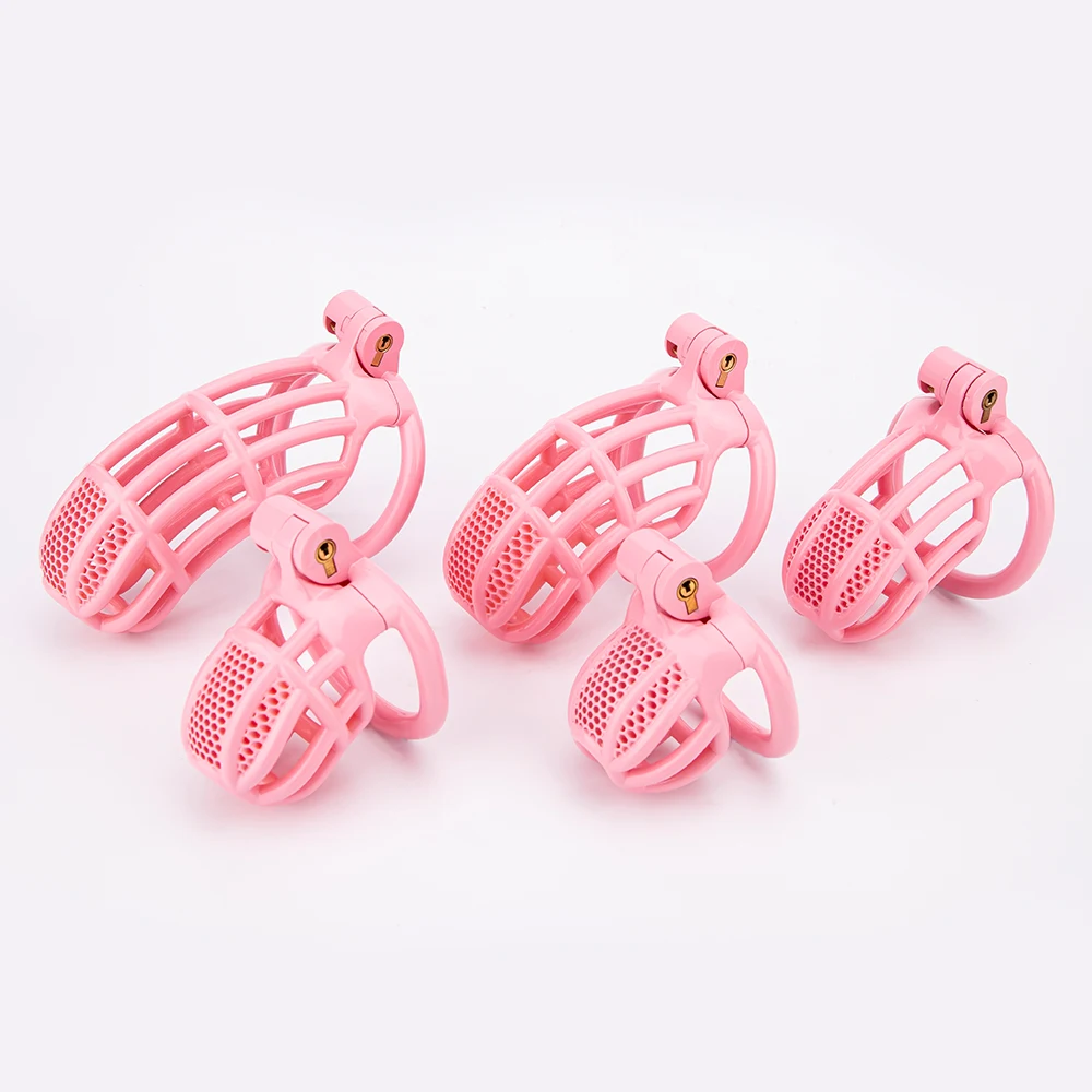 Honeycomb Pink Cock Cage Male Chastity Device Cage Penis Restraint Lock With 4 Base Rings Husband Loyalty BDSM Sex Toys For Men