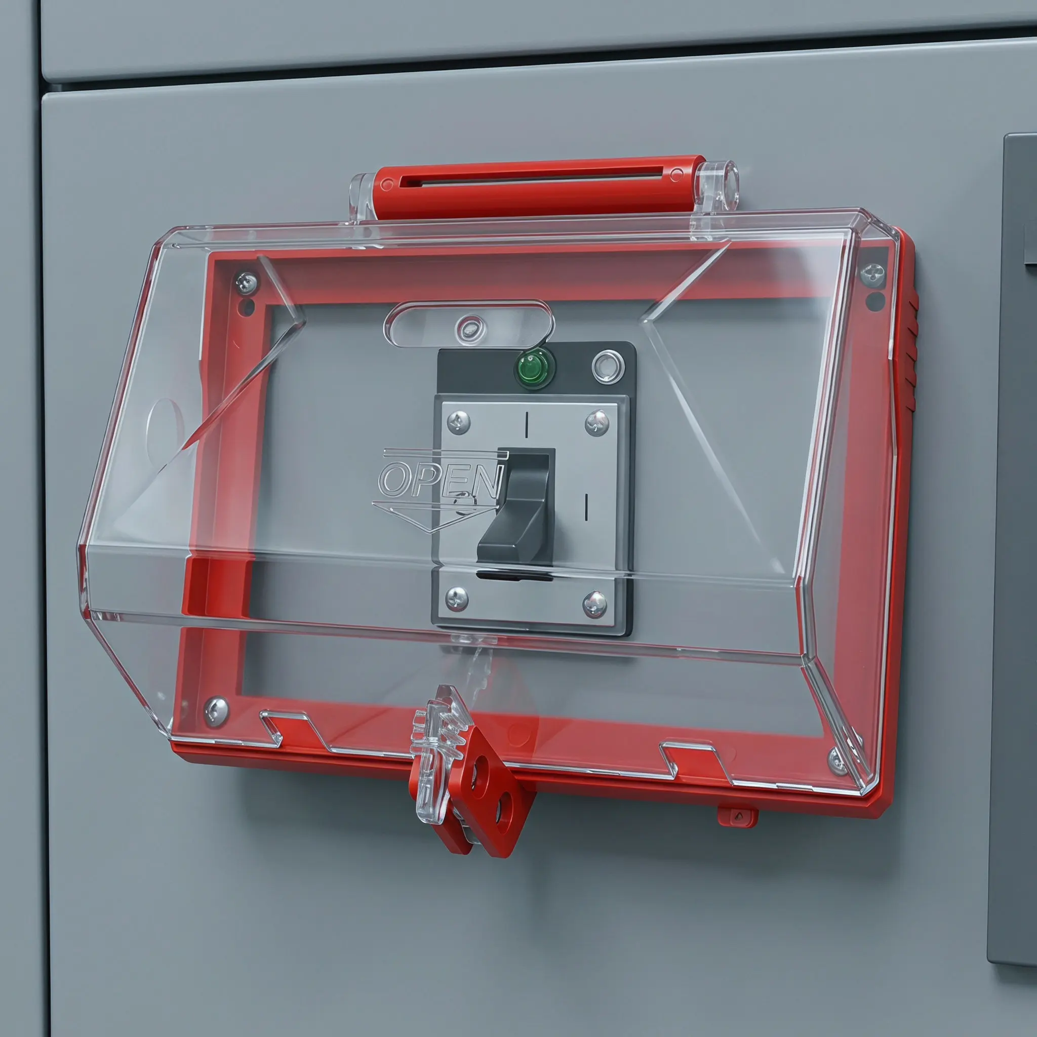 緊急停止ボタンカバー、電気制御ボックス用緊急停止保護カバー、電動機ロックアウト用、透明