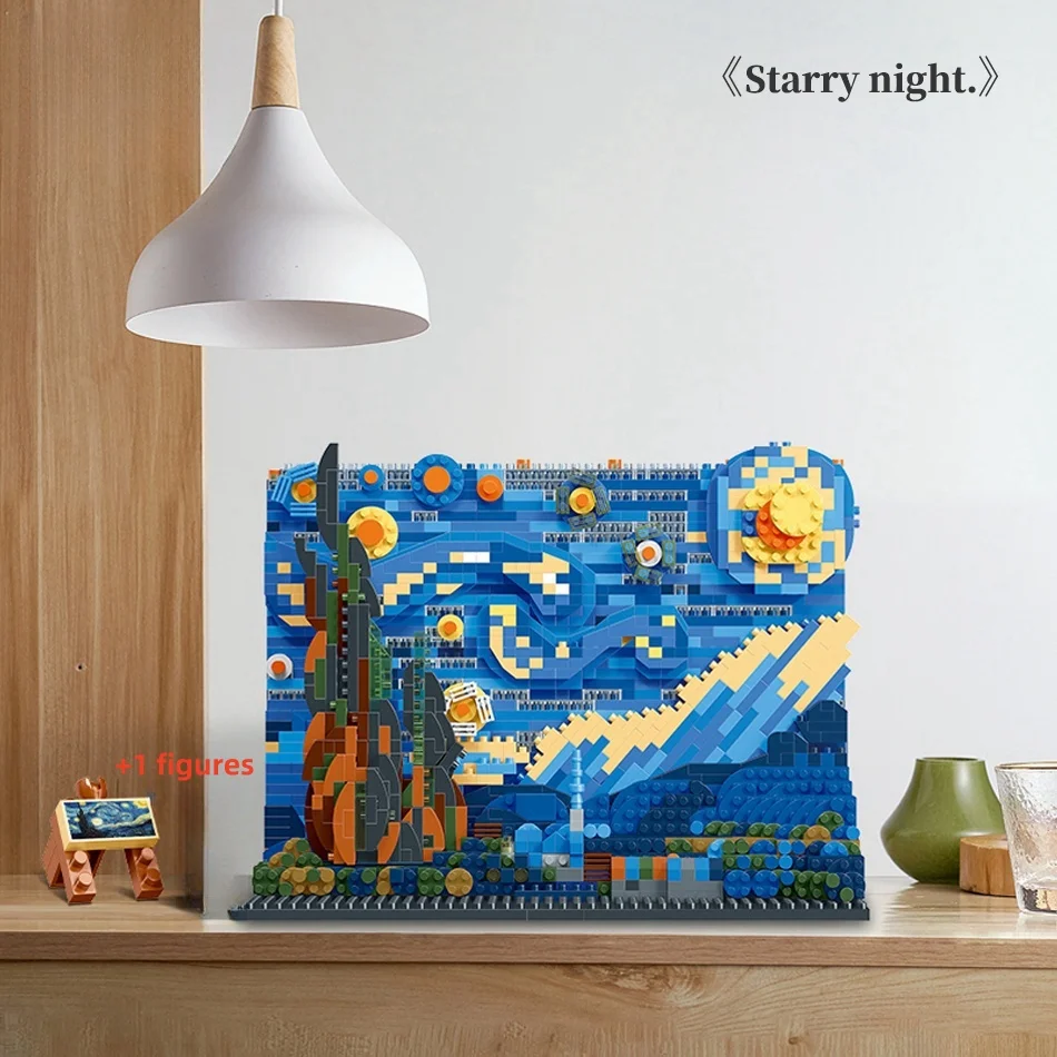 DIY Creative Art Van Gogh Paintings The Starry Night The Great Wave of Kanagawa Micro Building Blocks Brick Toys Gifts For Kids