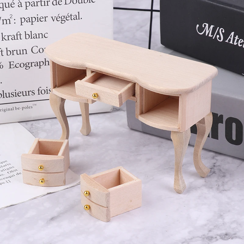 

1:12 Dollhouse Miniature Wooden Unpainted Desk Table Model Furniture Accessories