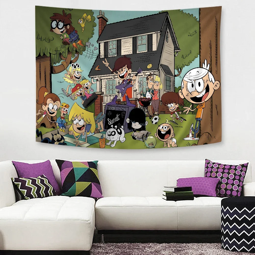 Fondo de decoración personalizado para fiesta de cumpleaños con tema de casa L-loud, tela de estilo de dibujos animados, bandera, decoración de fondo para lugar