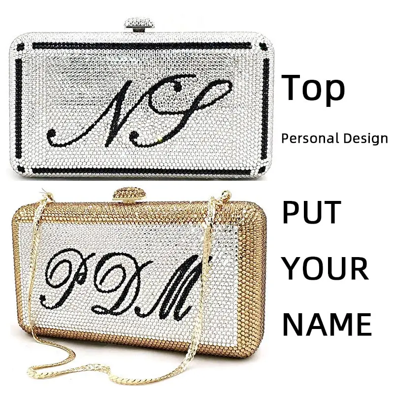

Make it your own personal design bag Bridal wedding party name purses women evening party diamond crystal initials clutches bags