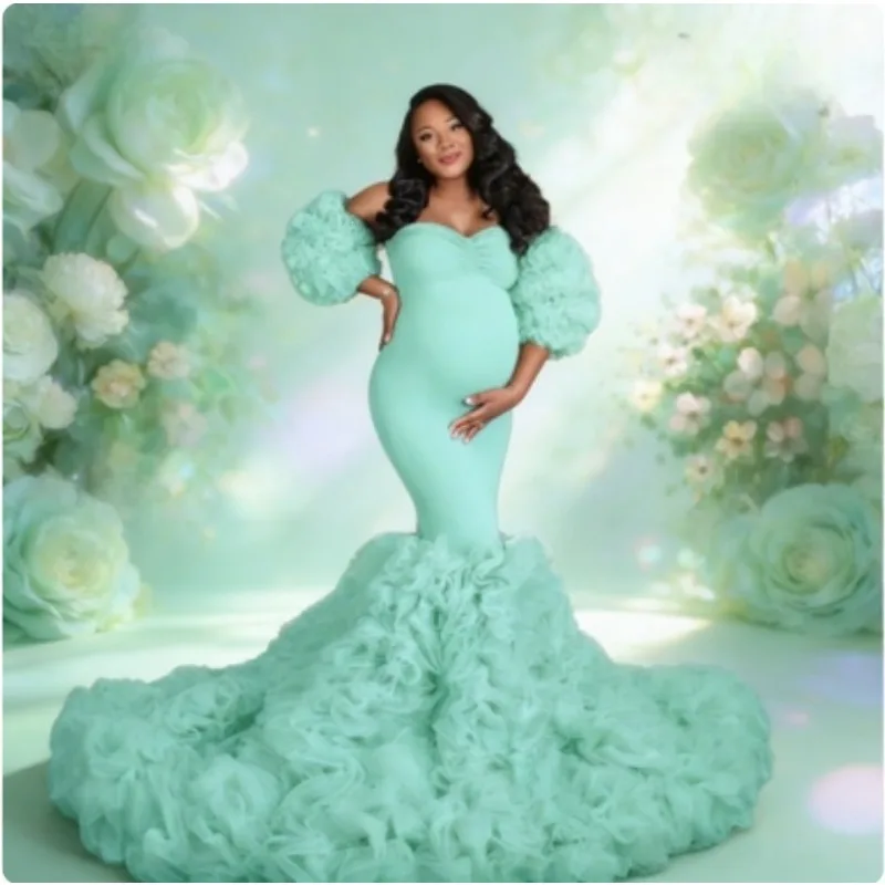 

Длинное тюлевое платье макси с рюшами для беременных - платье для фотосессии беременных для женской фотографии, платье для детского душа Vestido Embarazada